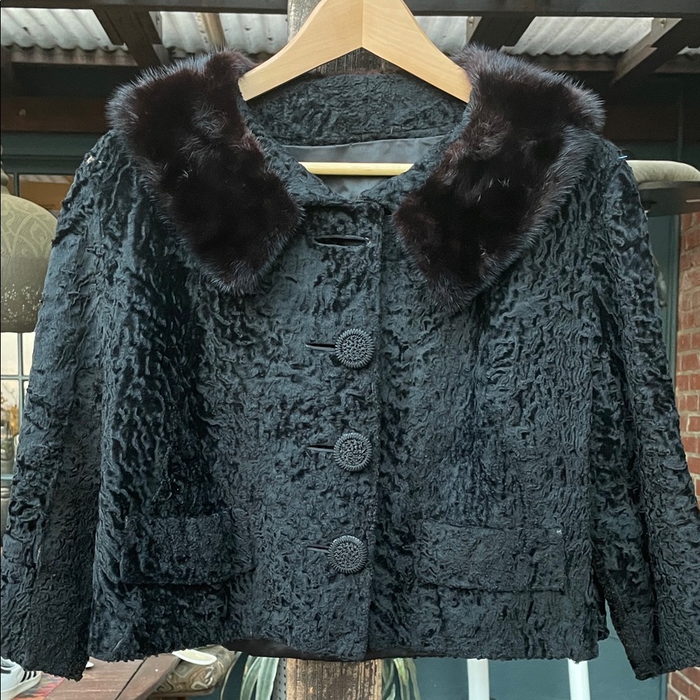 Vintage 1950s IRA RENTNER Persian lamb jacket with mink fur collar-